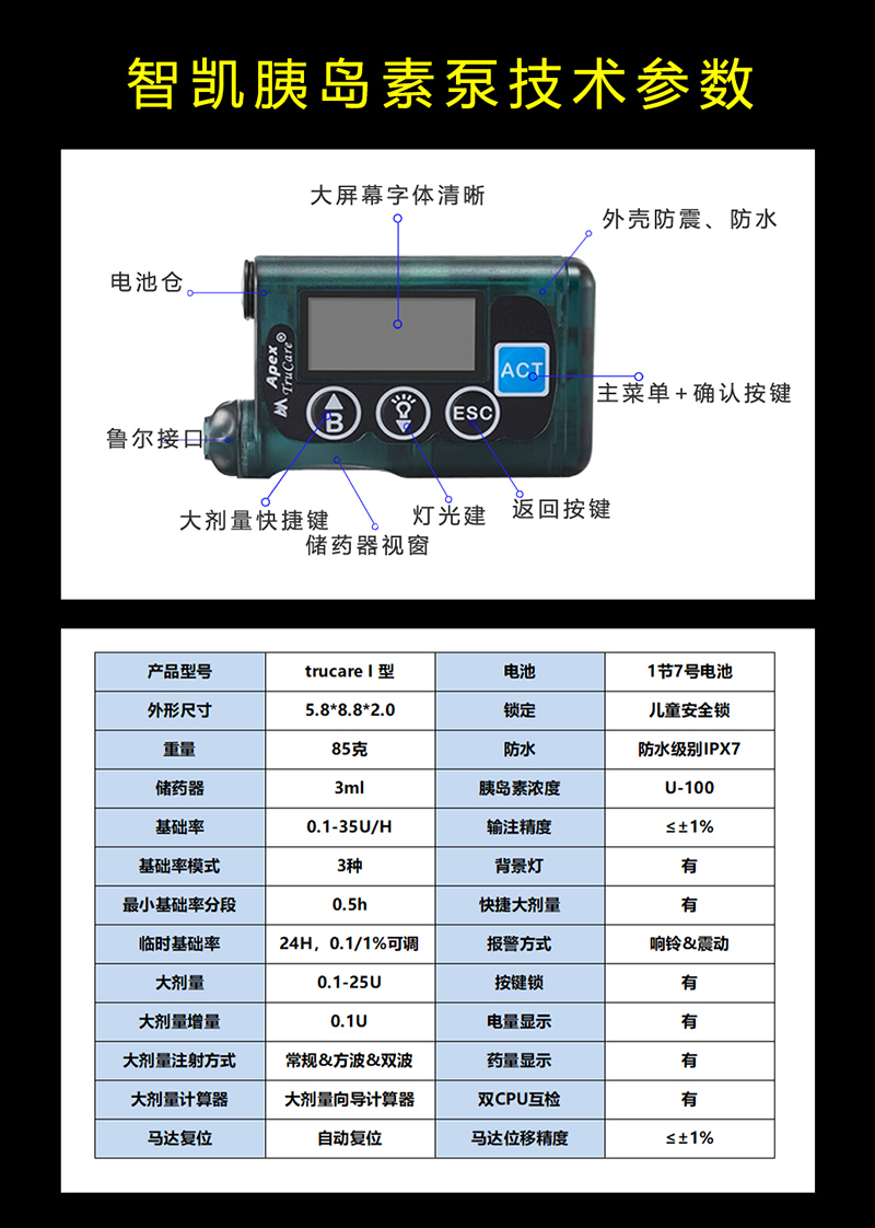 智凯TruCare I型胰岛素泵技术参数